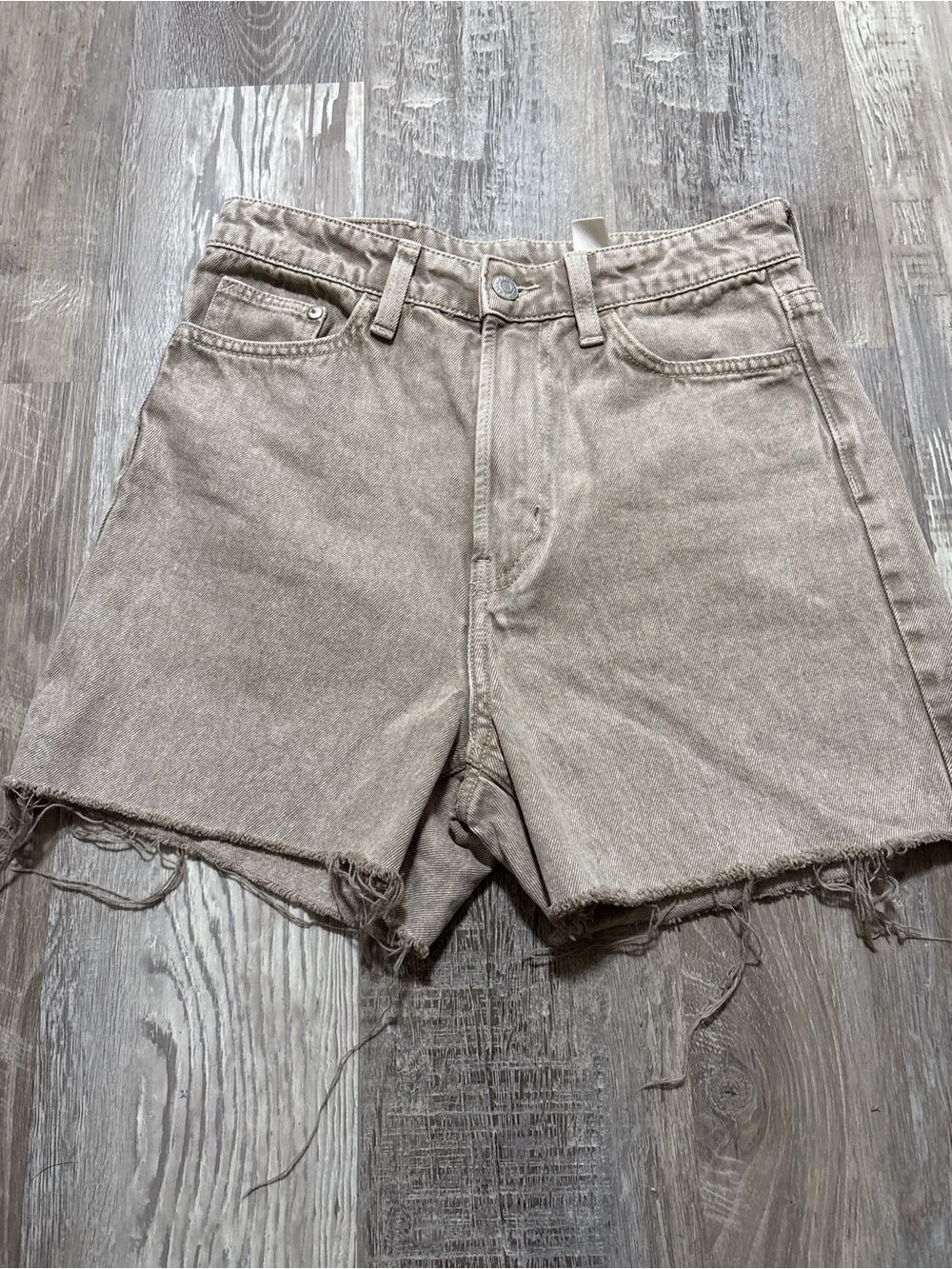 H&M Denim Beige Cut Off Jean Shorts Size 4 Boho Ultra High Waist